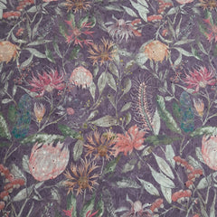 Digital Floral Print on Hakoba Cotton Fabric on Soft Light Dusty Purple Base