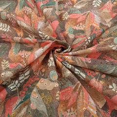 Soft Brown Digital Floral Print on Hakoba Cotton Fabric