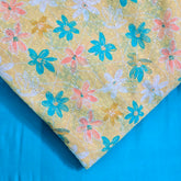 Digital Floral Print on Hakoba Cotton Fabric on Soft Pastel Yellow Base