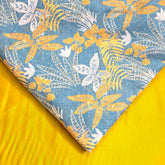 Floral Digital Print Hakoba on Soft Stone Green Cotton Fabric