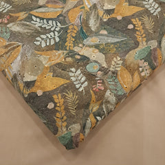 Digital Floral Print on Hakoba Cotton Fabric on Brown Base