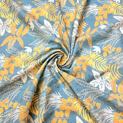 Floral Digital Print Hakoba on Soft Stone Green Cotton Fabric