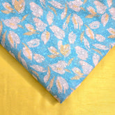 Floral Digital Print Hakoba on Pastel Blue Cotton Fabric