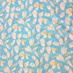 Floral Digital Print Hakoba on Pastel Blue Cotton Fabric