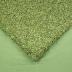 Soft Olive Green Digital Floral Print on Hakoba Cotton Fabric