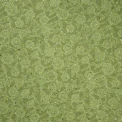 Soft Olive Green Digital Floral Print on Hakoba Cotton Fabric