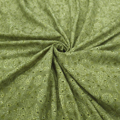 Soft Olive Green Digital Floral Print on Hakoba Cotton Fabric