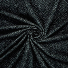 Embroidered Black Hakoba with Geometric and Floral Threadwork