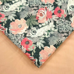 Soft Charcoal Digital Floral Print on Hakoba Cotton Fabric