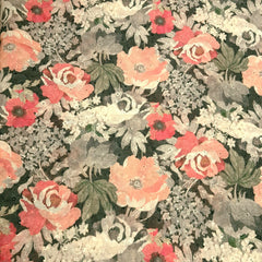 Soft Charcoal Digital Floral Print on Hakoba Cotton Fabric