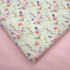 Soft Off White Digital Floral Print on Hakoba Cotton Fabric