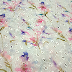 Soft Off White Digital Floral Print on Hakoba Cotton Fabric