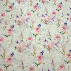 Soft Off White Digital Floral Print on Hakoba Cotton Fabric