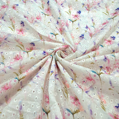 Soft Off White Digital Floral Print on Hakoba Cotton Fabric