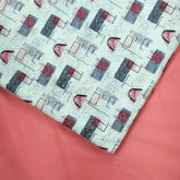 Soft White Digital Print on Hakoba Cotton Fabric with abstract geometric patterns