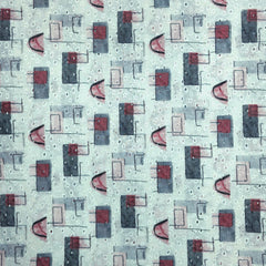 Soft White Digital Print on Hakoba Cotton Fabric with abstract geometric patterns