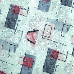 Soft White Digital Print on Hakoba Cotton Fabric with abstract geometric patterns