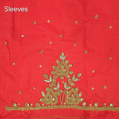 Ember Gold Zari Handwork on Deep Coral-Red Base Blouse Fabric
