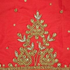 Ember Gold Zari Handwork on Deep Coral-Red Base Blouse Fabric