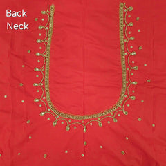 Ember Gold Zari Handwork on Deep Coral-Red Base Blouse Fabric