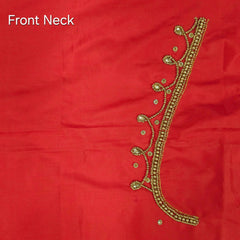 Ember Gold Zari Handwork on Deep Coral-Red Base Blouse Fabric