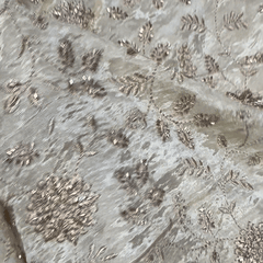 Embroidered Dyeable Shimmer Tissue Fabric with all over Floral Motifs