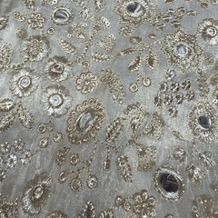 Dyeable Shimmer Tissue Fabric with Floral Mirror & Sequin Work