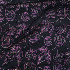 Purple Floral Digital Print on Brasso Fabric with Black Base