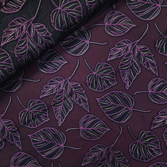 Purple Floral Digital Print on Brasso Fabric with Black Base