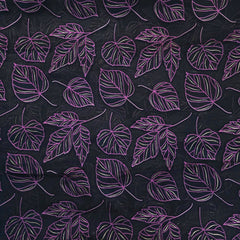 Purple Floral Digital Print on Brasso Fabric with Black Base
