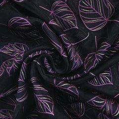 Purple Floral Digital Print on Brasso Fabric with Black Base