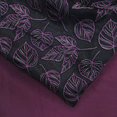 Purple Floral Digital Print on Brasso Fabric with Black Base