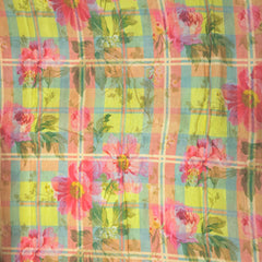 Mridu Digital Floral Print on Modal Satin Fabric with Subtle Checkered Yellow Base