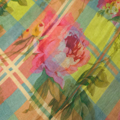 Mridu Digital Floral Print on Modal Satin Fabric with Subtle Checkered Yellow Base