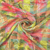 Mridu Digital Floral Print on Modal Satin Fabric with Subtle Checkered Yellow Base