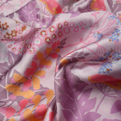 Mridu Digitally Printed Modal Satin Fabric on Lilac / Soft Lavendar Base with delicate floral motifs