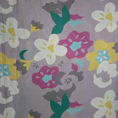 Mridu Digitally Printed Modal Satin Fabric on Light Grey Base with floral patterns