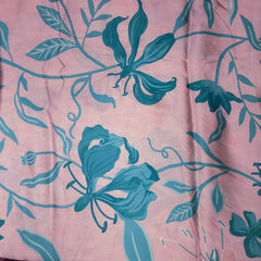 Mridu Digitally Printed Modal Satin Fabric on Soft Mauve Pink Base with blue floral patterns