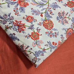 Digitally Printed Modal Fabric on Off-white Base with Rust Oange Floral patterns
