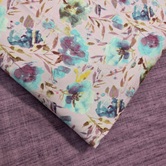 Digitally Printed Modal Fabric on Light Mauve Base with Blue & Purple Floral Patterns