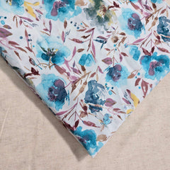 Digitally Printed Modal Fabric on White Base with Blue, Green & Purple Floral Patterns