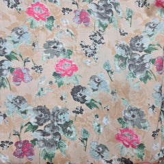 Digitally Printed Modal Fabric on Beige Base with Pink & Green Floral Patterns