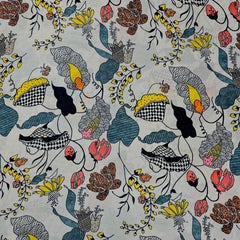 Muslin Fabric with Digital Print and artistic botanical print