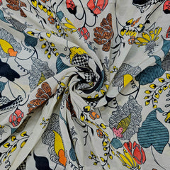 Muslin Fabric with Digital Print and artistic botanical print