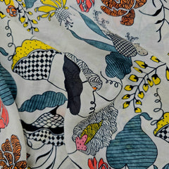 Muslin Fabric with Digital Print and artistic botanical print