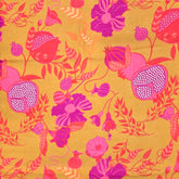 Mustard Yellow Muslin Fabric with Digital Print Pomegranate Motifs