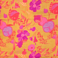 Mustard Yellow Muslin Fabric with Digital Print Pomegranate Motifs