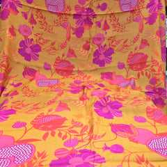 Mustard Yellow Muslin Fabric with Digital Print Pomegranate Motifs