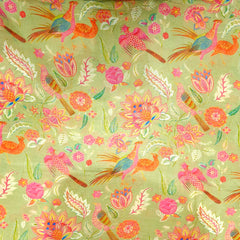 Moss Green Bird & Floral Digital Print Muslin Fabric