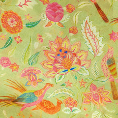 Moss Green Bird & Floral Digital Print Muslin Fabric
